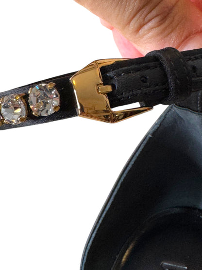 Versace Décolleté in Raso Nero con Plateau, Tacco Largo e Cinturino Gioiello – Taglia 40