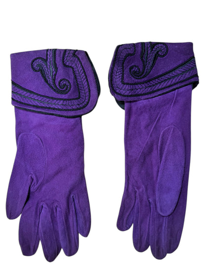 Guanti Gianni Versace vintage viola in suede ricamato, taglia M