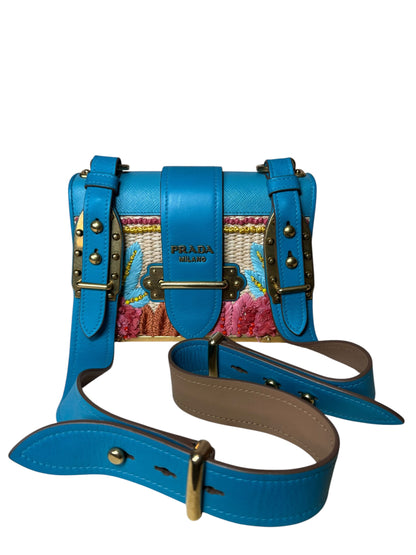 Prada borsa Cahier in pelle e raffia