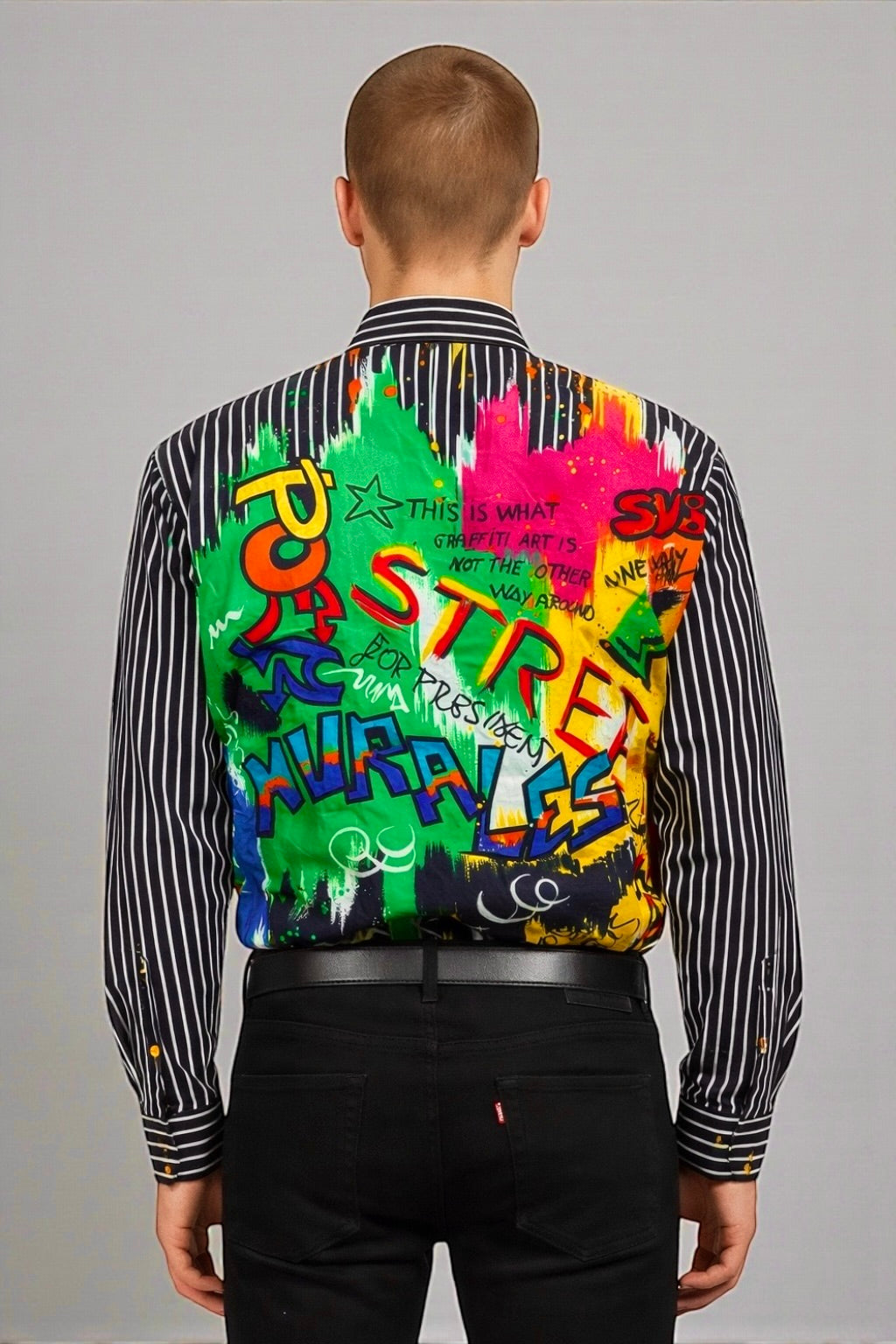 Versace Vintage Camicia Uomo Graffiti Multicolor a Righe Taglia S — foto 2