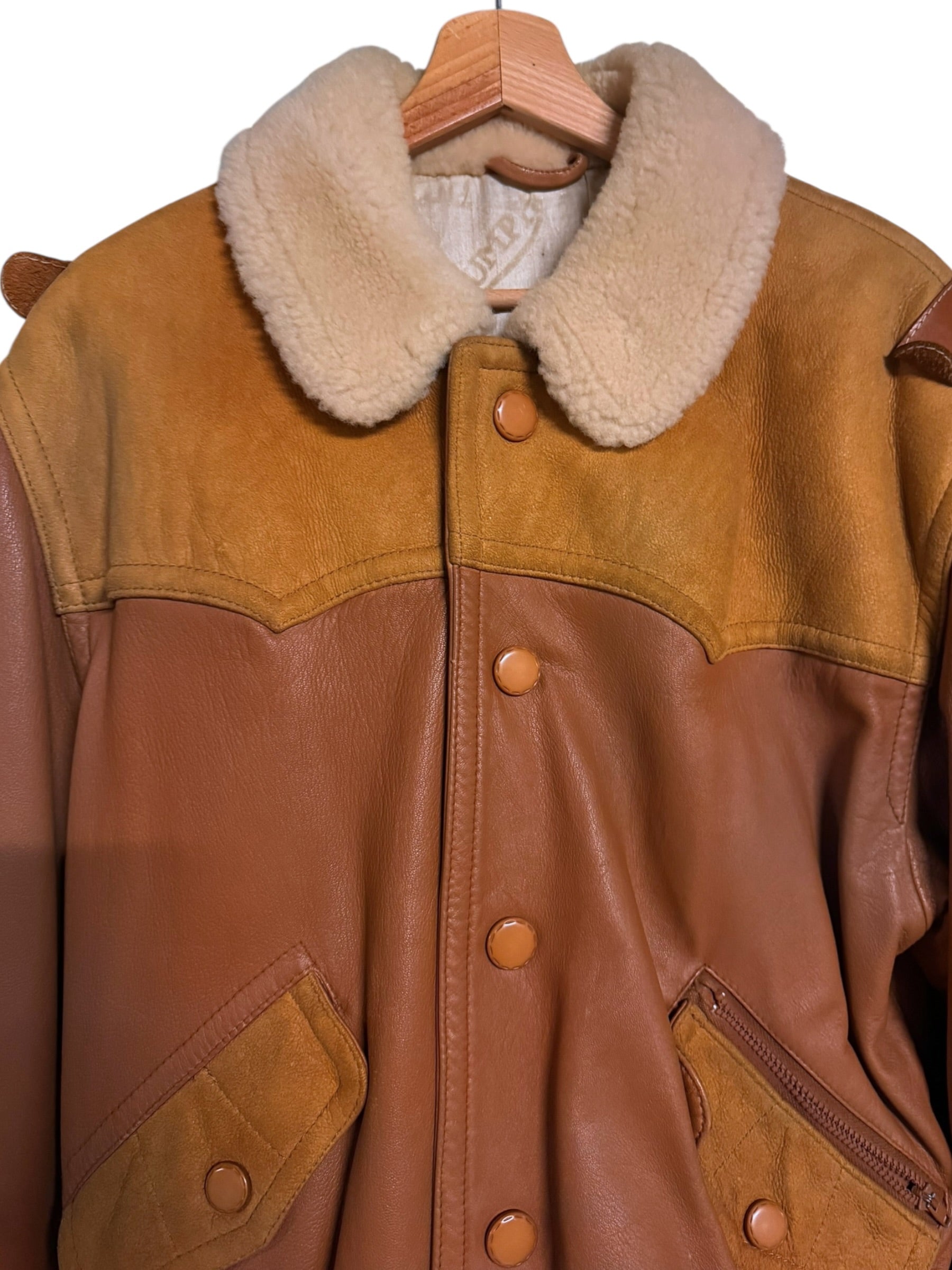 Giacca vintage Pancaldi in pelle ovina con colletto shearling made in Italy — foto 3