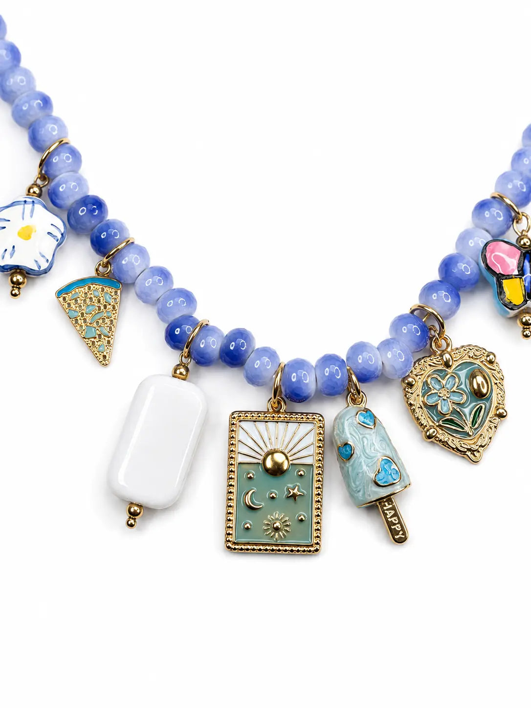 Collana girocollo azzurra con charms colorati