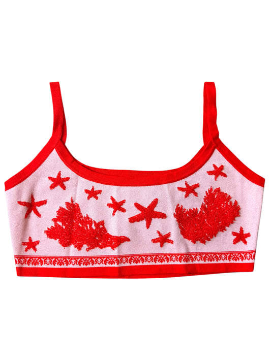 Versace Knit Top Jacquard Trésor de la Mer Rosso Taglia 48 Made in Italy