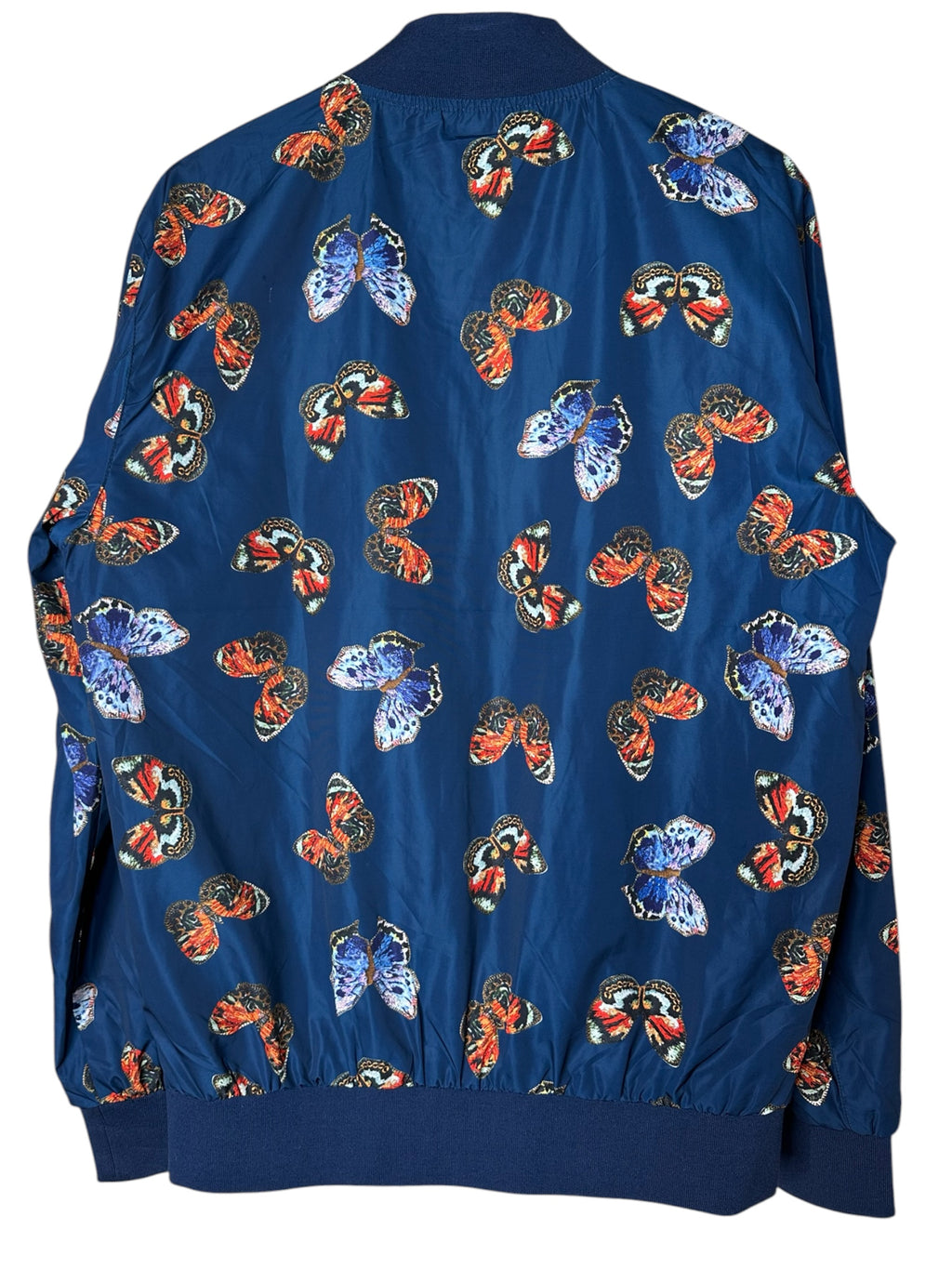 Valentino – Bomber uomo blu con farfalle, taglia 52