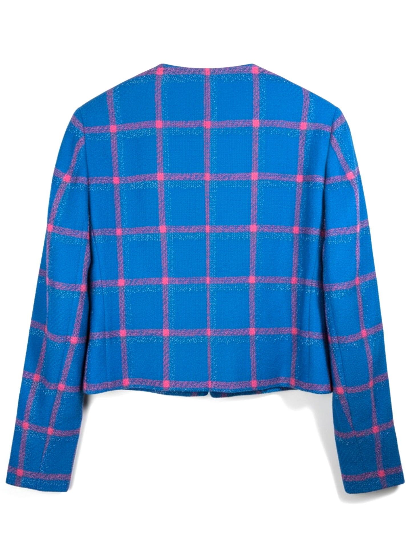 Giacca Versace lana lurex quadri Medusa blu rosa nuova taglia 50