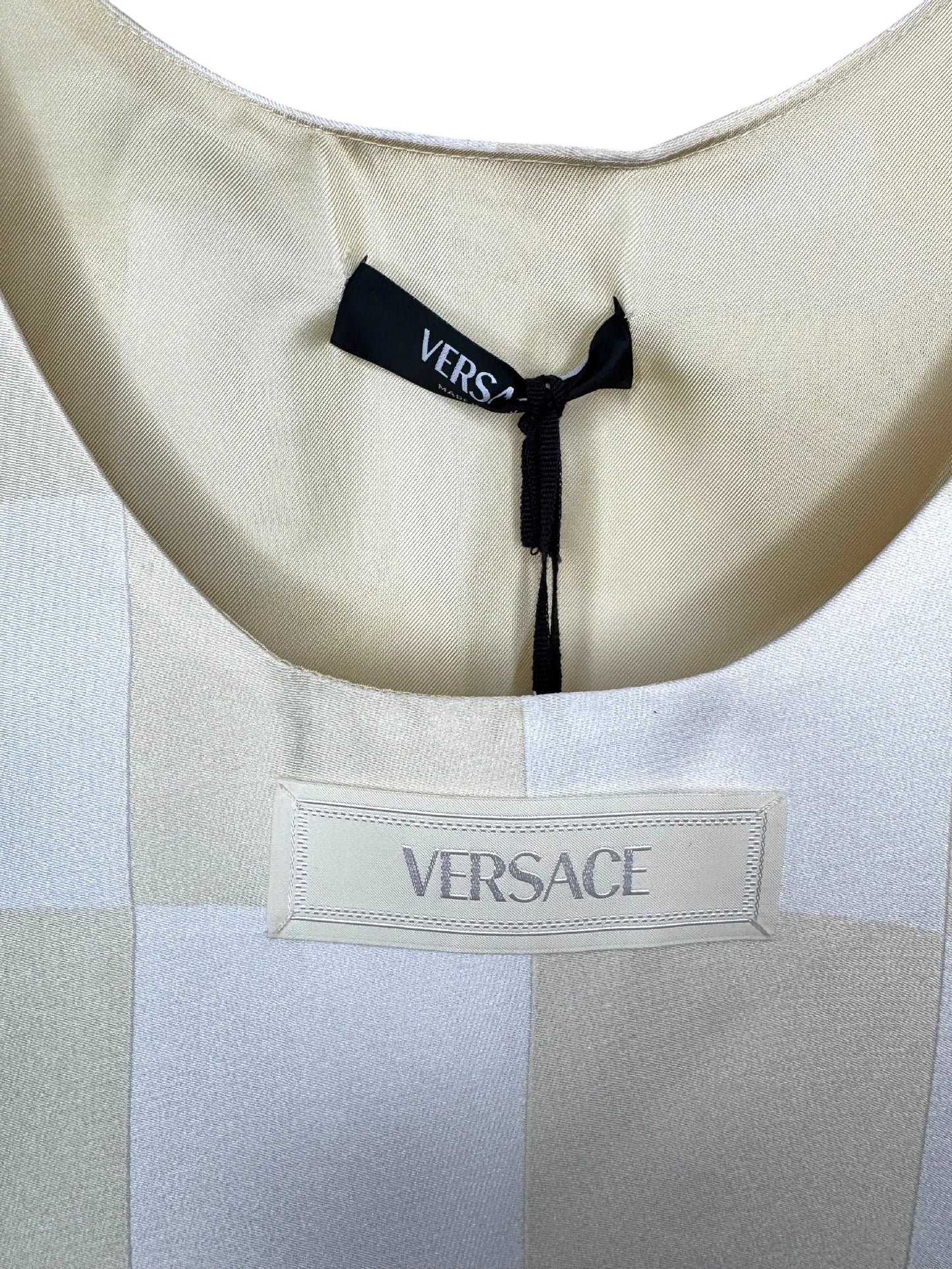 Versace canotta tank top checkerboard seta - taglia S