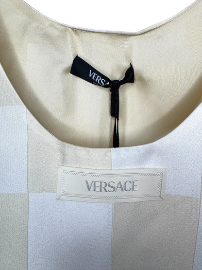 Versace canotta tank top checkerboard seta - taglia S