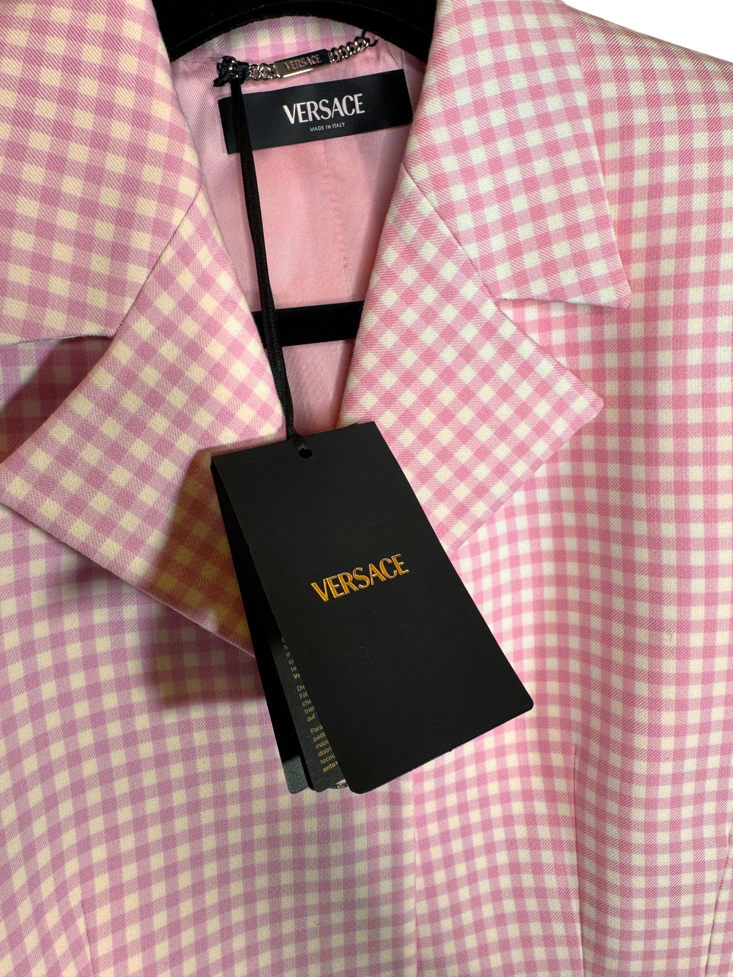 Blazer Versace donna lana vergine rosa vichy bottoni Medusa taglia 42 nuovo — foto 9