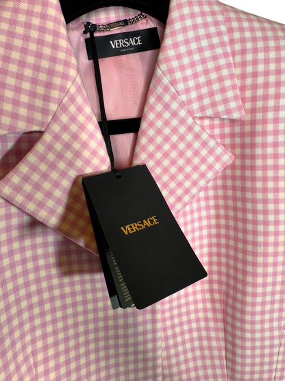 Blazer Versace donna lana vergine rosa vichy bottoni Medusa taglia 42 nuovo — foto 9