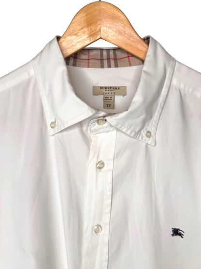 Camicia Burberry London Slim Fit bianca con dettagli check, taglia XXL