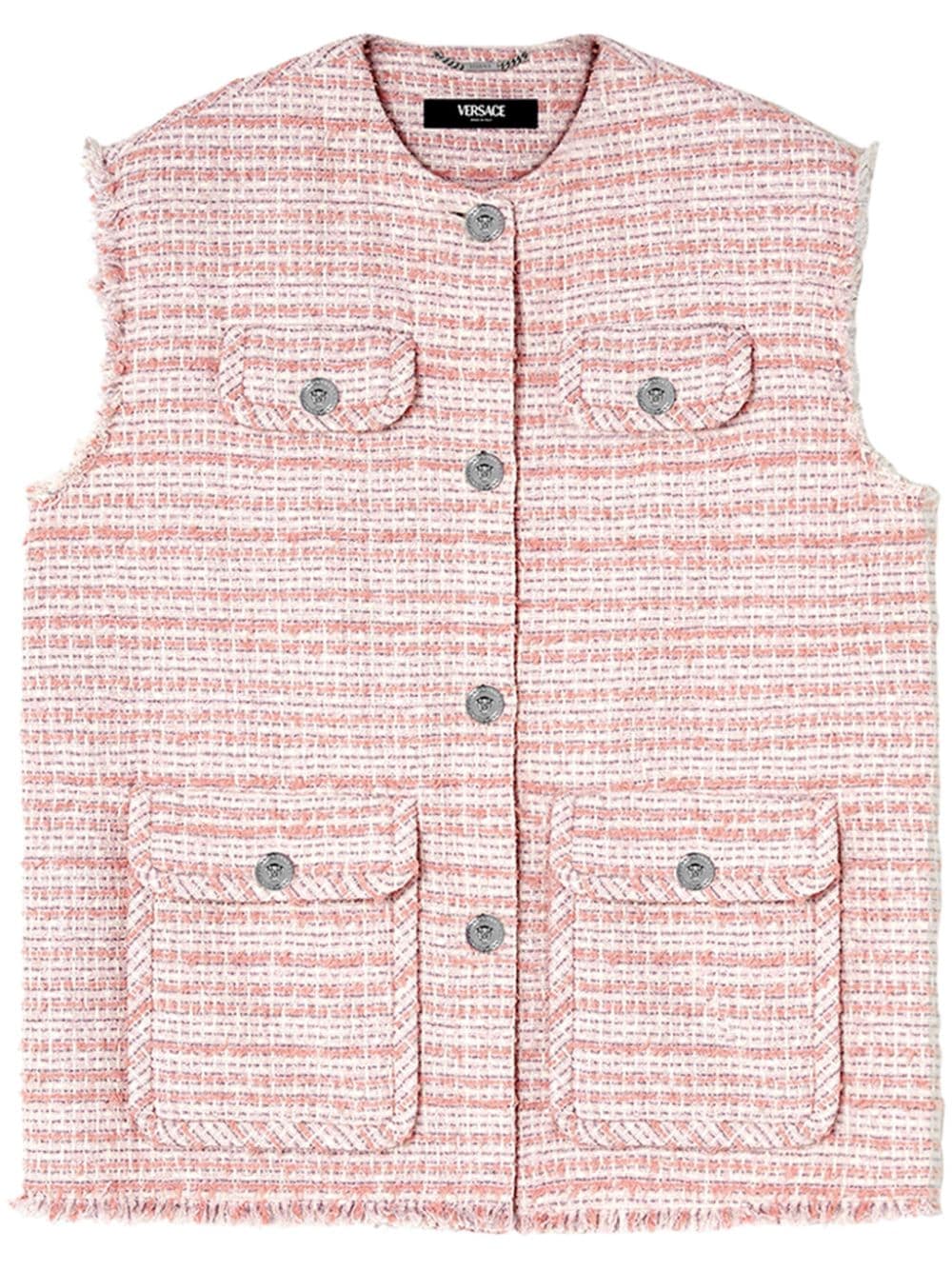 Gilet Versace tweed rosa crema con bottoni Medusa taglia 42