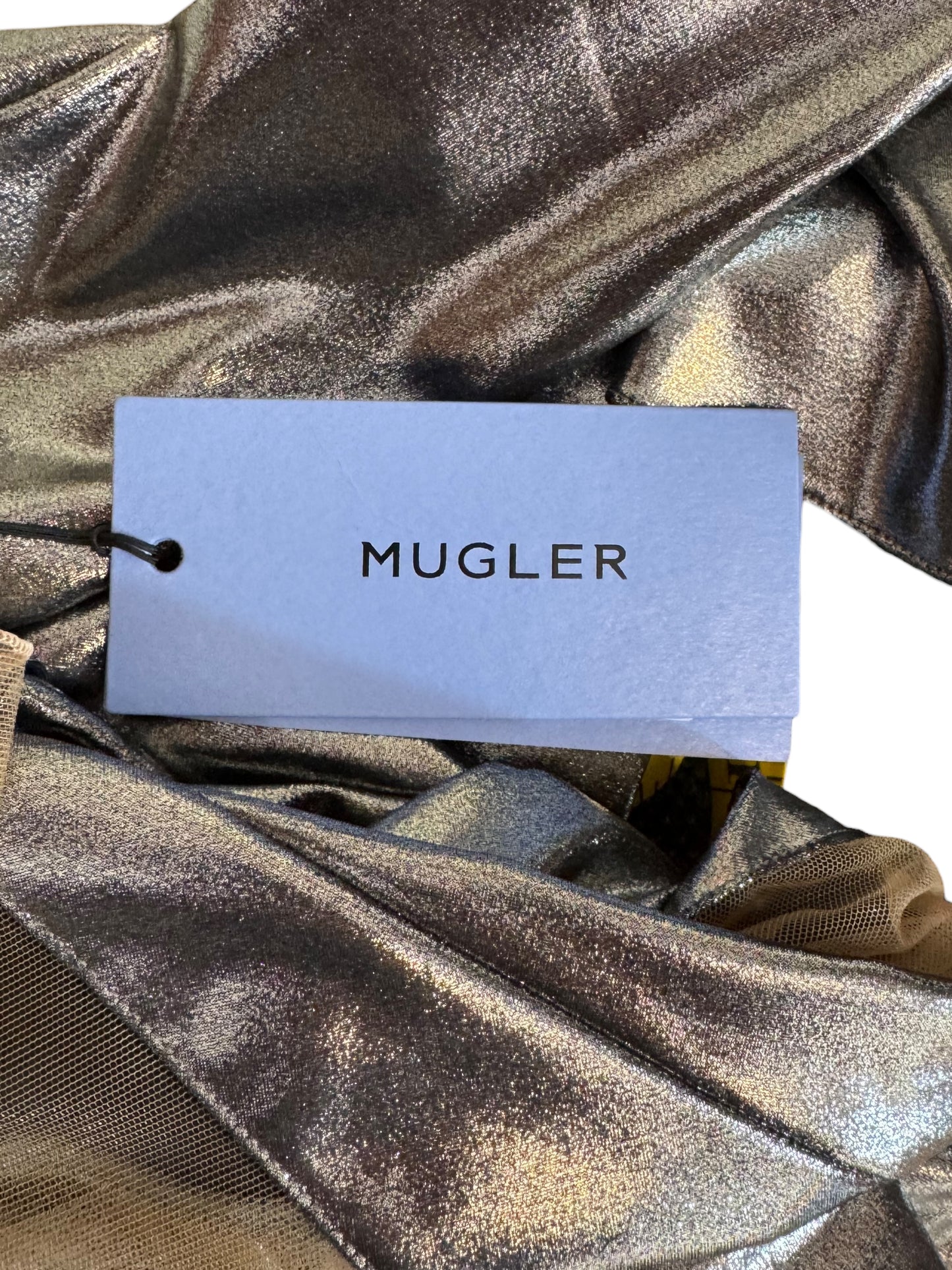 Mugler abito mini asimmetrico chrome silver, taglia 32 FR (36 IT – XXS)