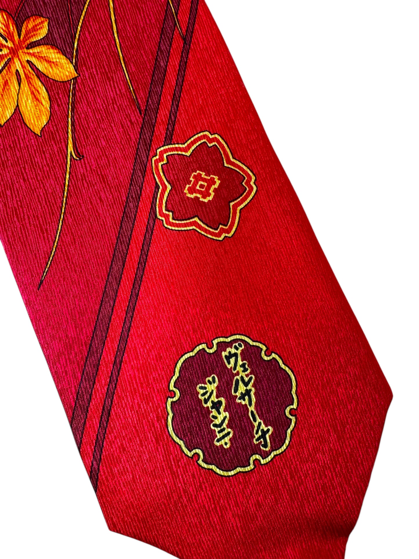 Cravatta Gianni Versace Vintage in Seta – Motivo Floreale Rosso/Bordeaux Giappone