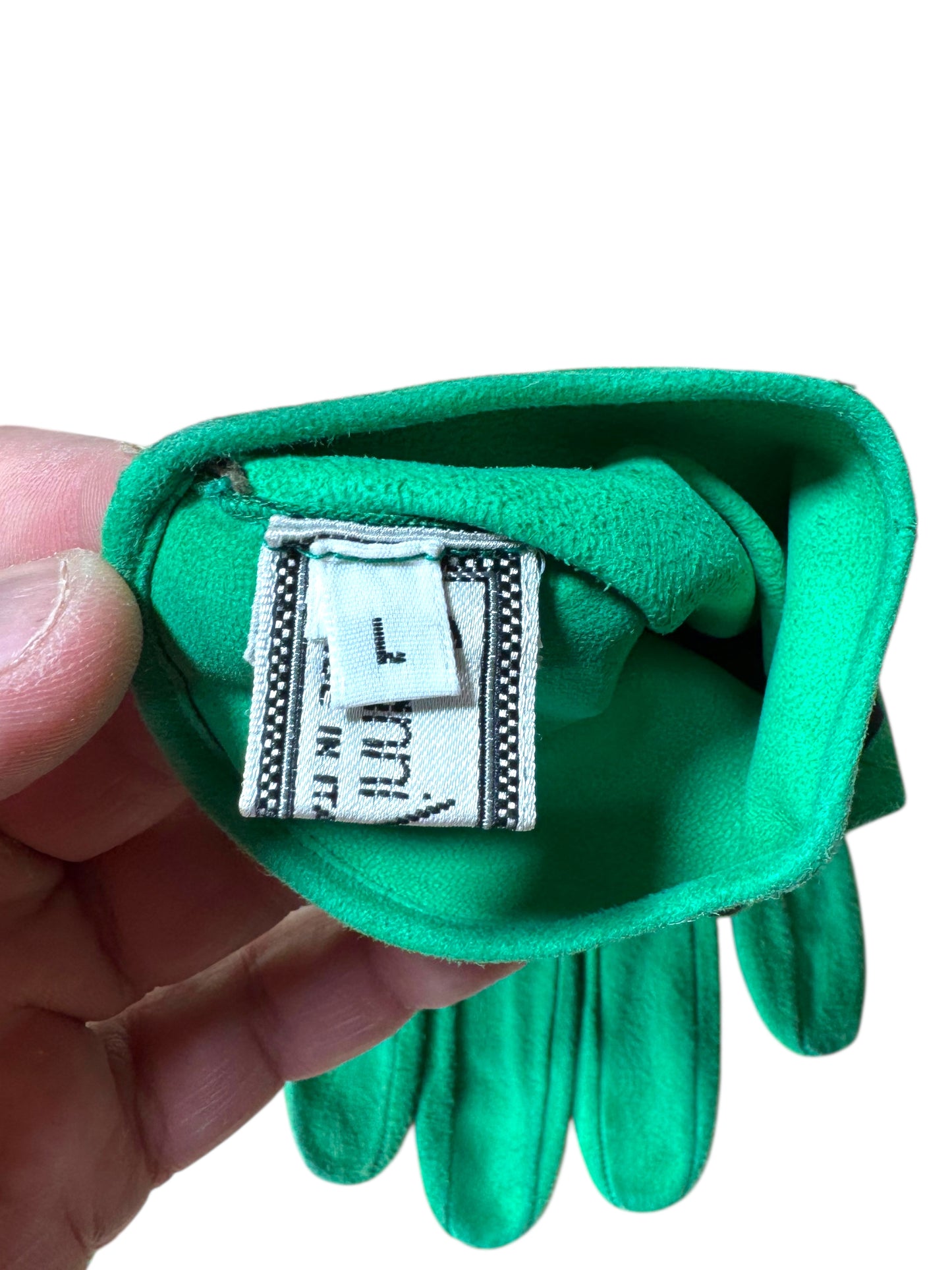 Guanti Gianni Versace vintage verde smeraldo in suede, taglia L