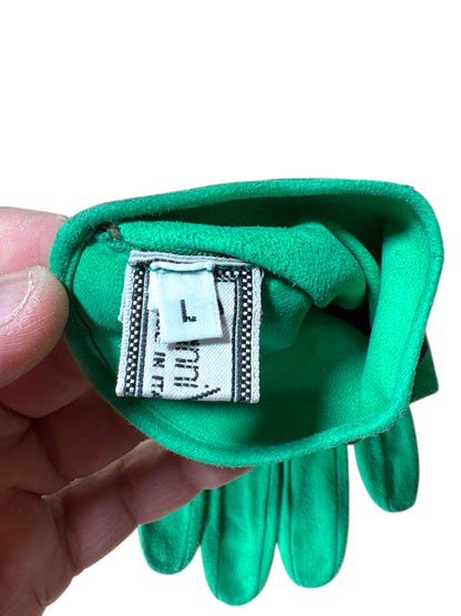 Guanti Gianni Versace vintage verde smeraldo in suede, taglia L