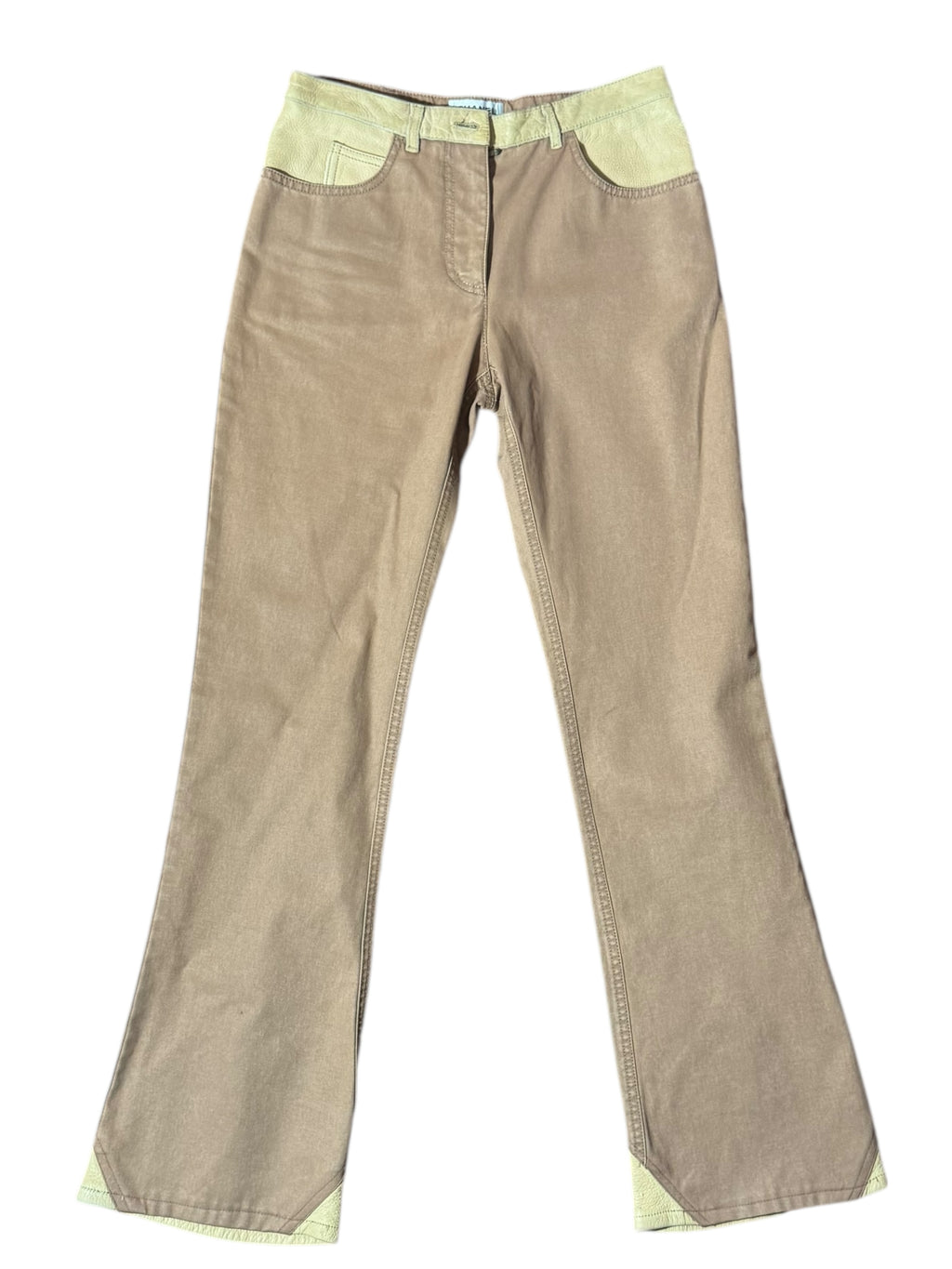 Chanel Pantaloni Donna Flare Cotone Beige con Inserti Ecopelle – FR 36 (IT 40)