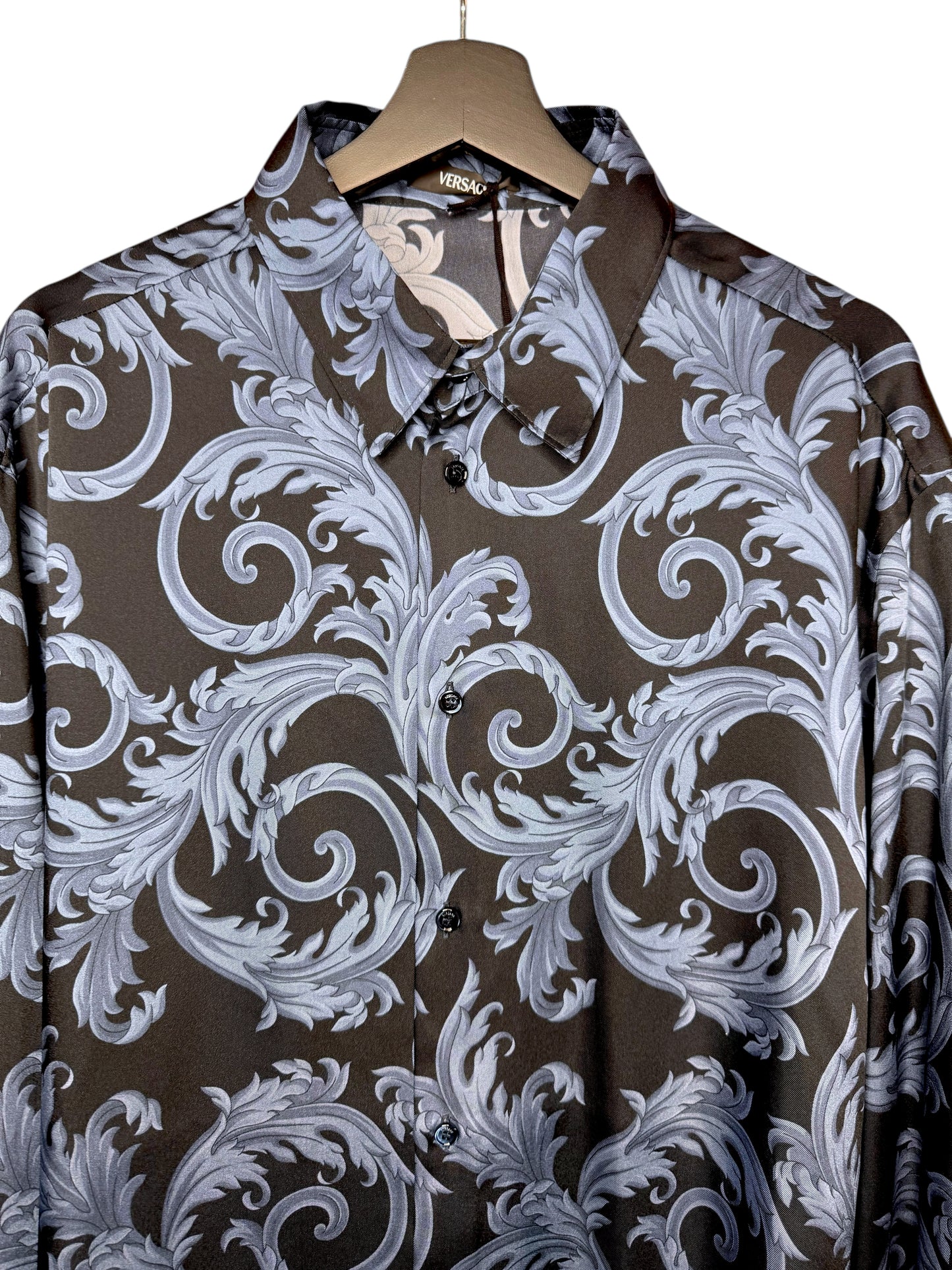 Camicia Versace barocca nera e blu in twill – Taglia 58