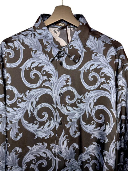Camicia Versace barocca nera e blu in twill – Taglia 58