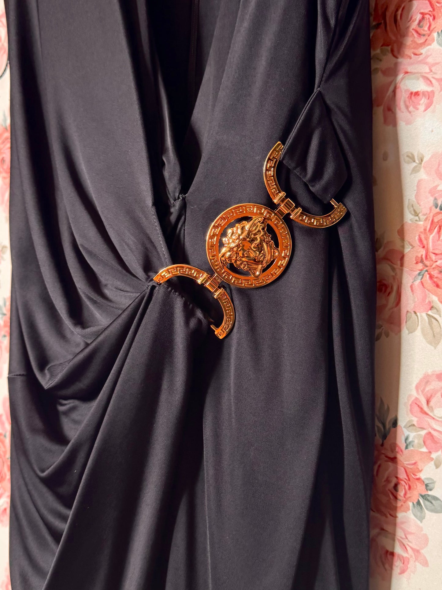 Abito Versace Nero Medusa Draped Jersey Made in Italy — foto 6