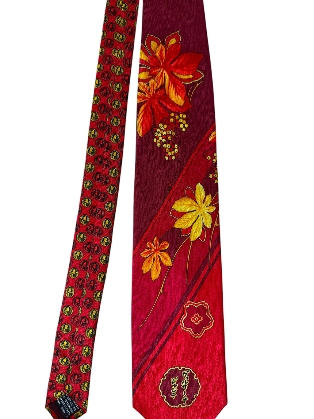 Cravatta Gianni Versace Vintage in Seta – Motivo Floreale Rosso/Bordeaux Giappone — foto 3