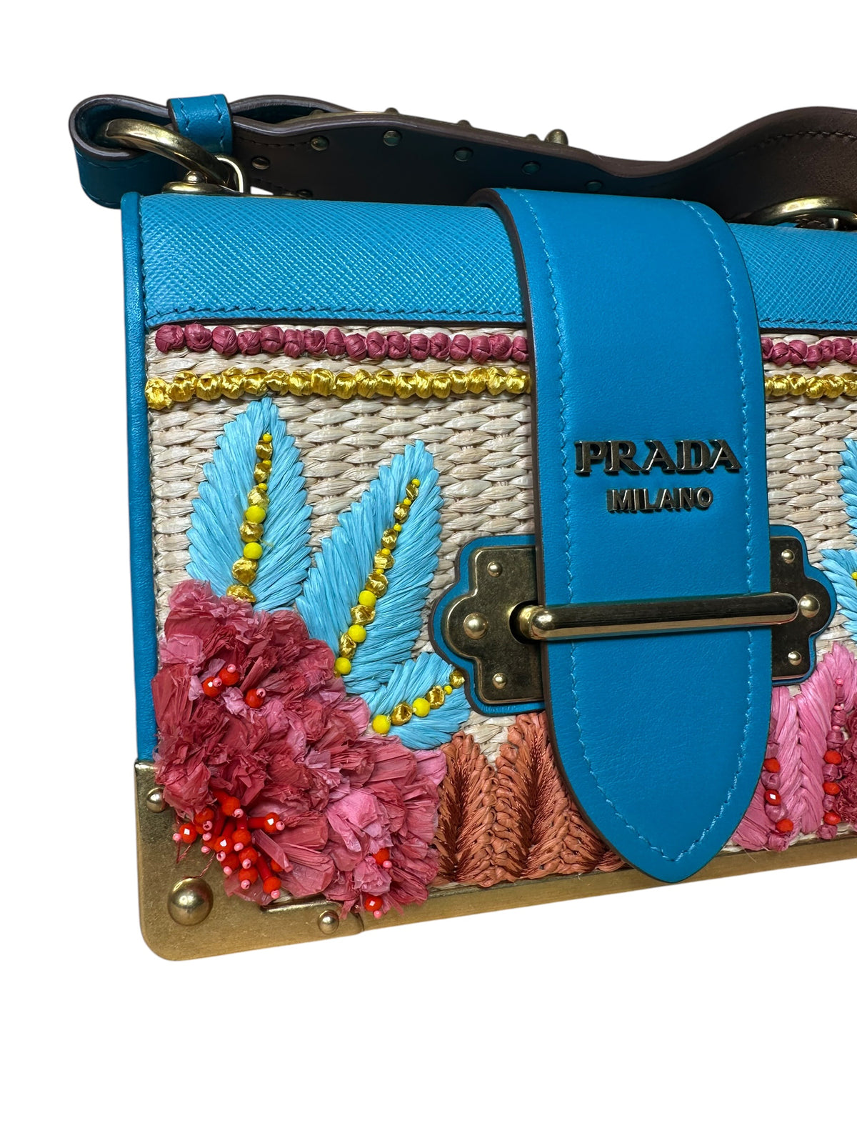 Prada borsa Cahier in pelle e raffia