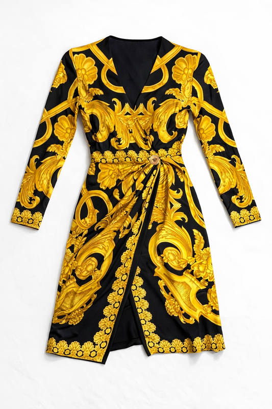 Abito Versace Barocco nero oro Medusa wrap dress tg 36 Made in Italy