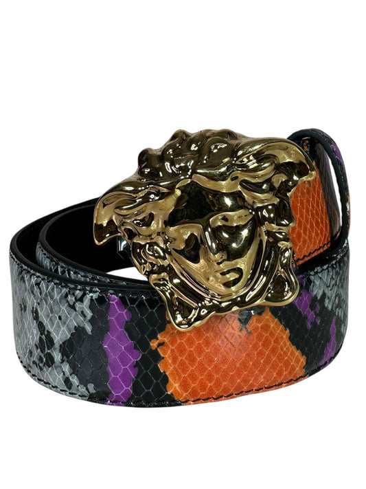 Versace - Cintura Unisex in pelle stampa rettile con fibbia Medusa dorata