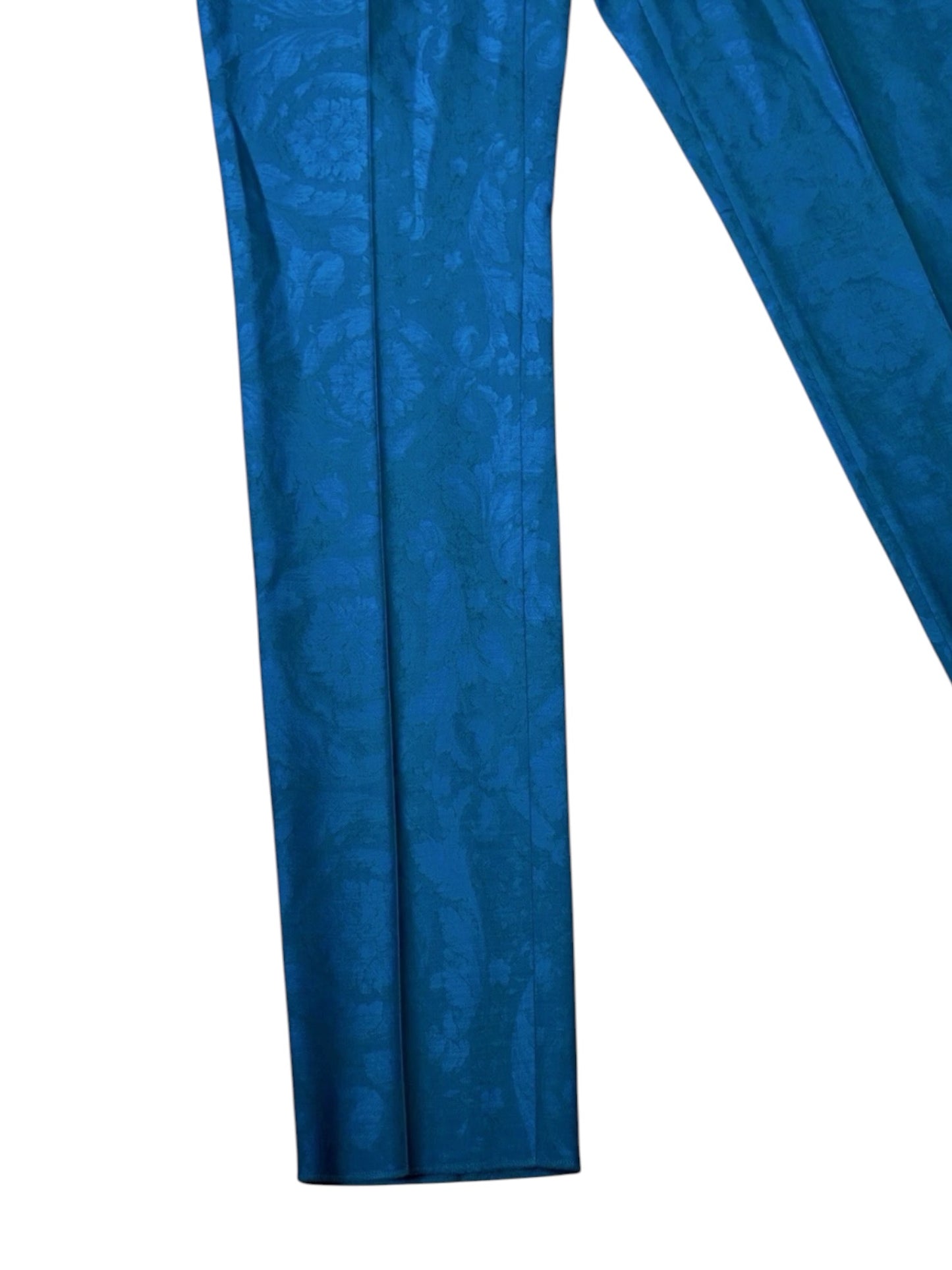Pantaloni Versace turchesi in jacquard barocco - Taglia 48.
