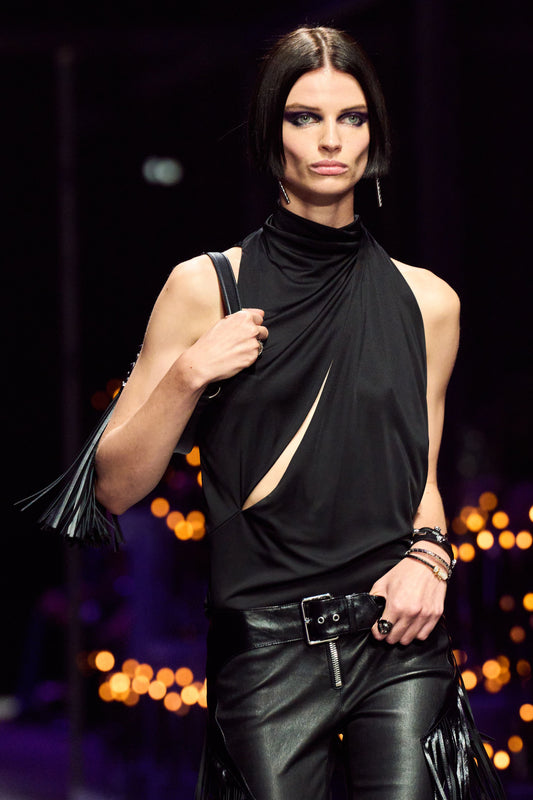 Versace Top Nero Asimmetrico Cut-Out Drappeggiato - Taglia 40 - Nuovo