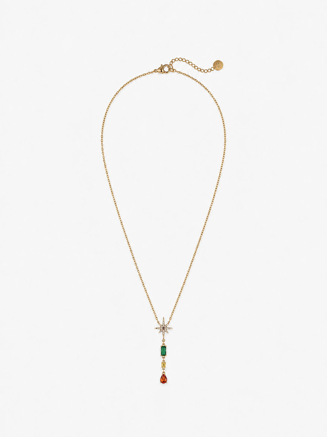 Collana dorata con stella e cristalli multicolore