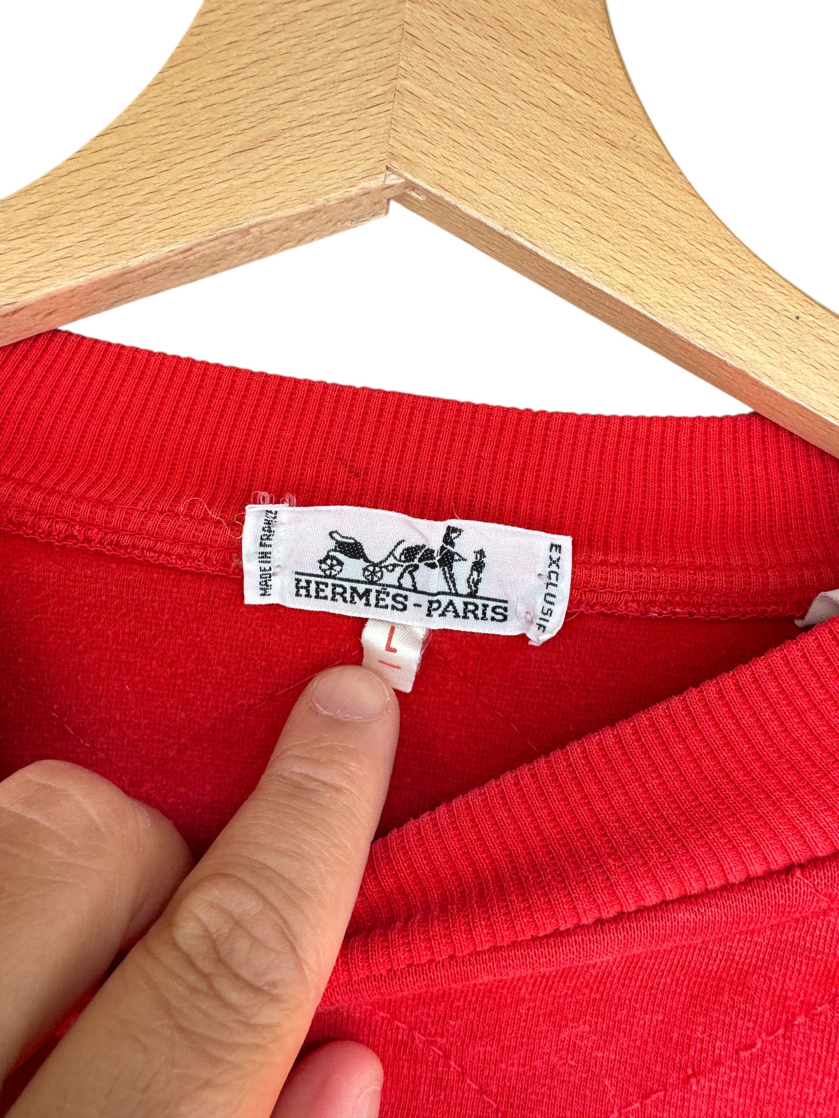 Felpa Hermès Paris vintage rossa trapuntata – Made in France — foto 3
