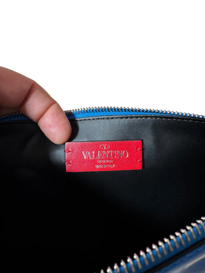 Valentino Garavani pouch VLogo blu in pelle - nuova