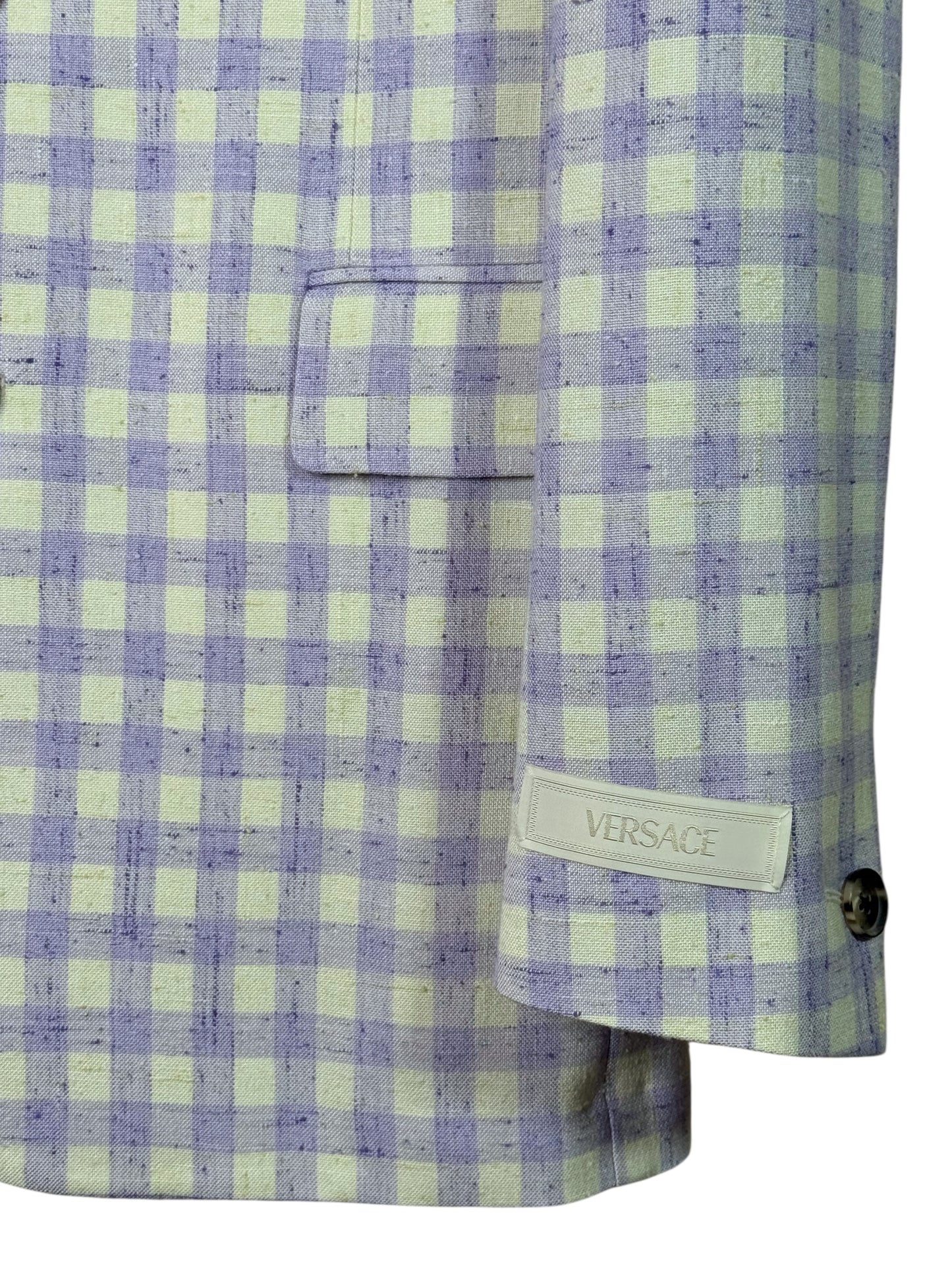 Versace completo uomo giacca e pantalone a quadri lilla/avorio Tg. 48 Made in Italy