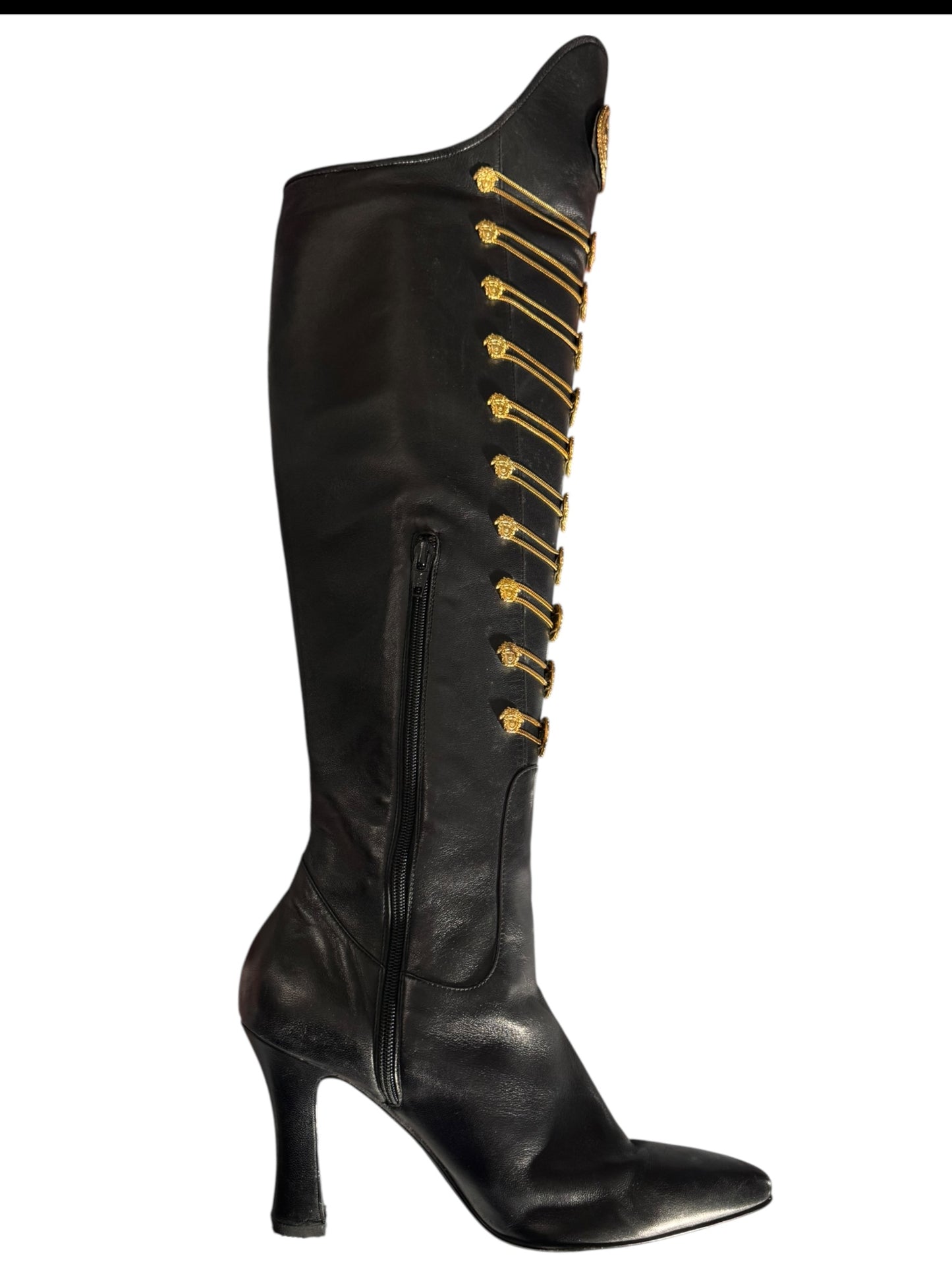 Stivali Gianni Versace Couture FW 1993 Medusa Leather Boots 38.5 Vintage — foto 10
