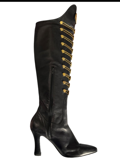 Stivali Gianni Versace Couture FW 1993 Medusa Leather Boots 38.5 Vintage — foto 10