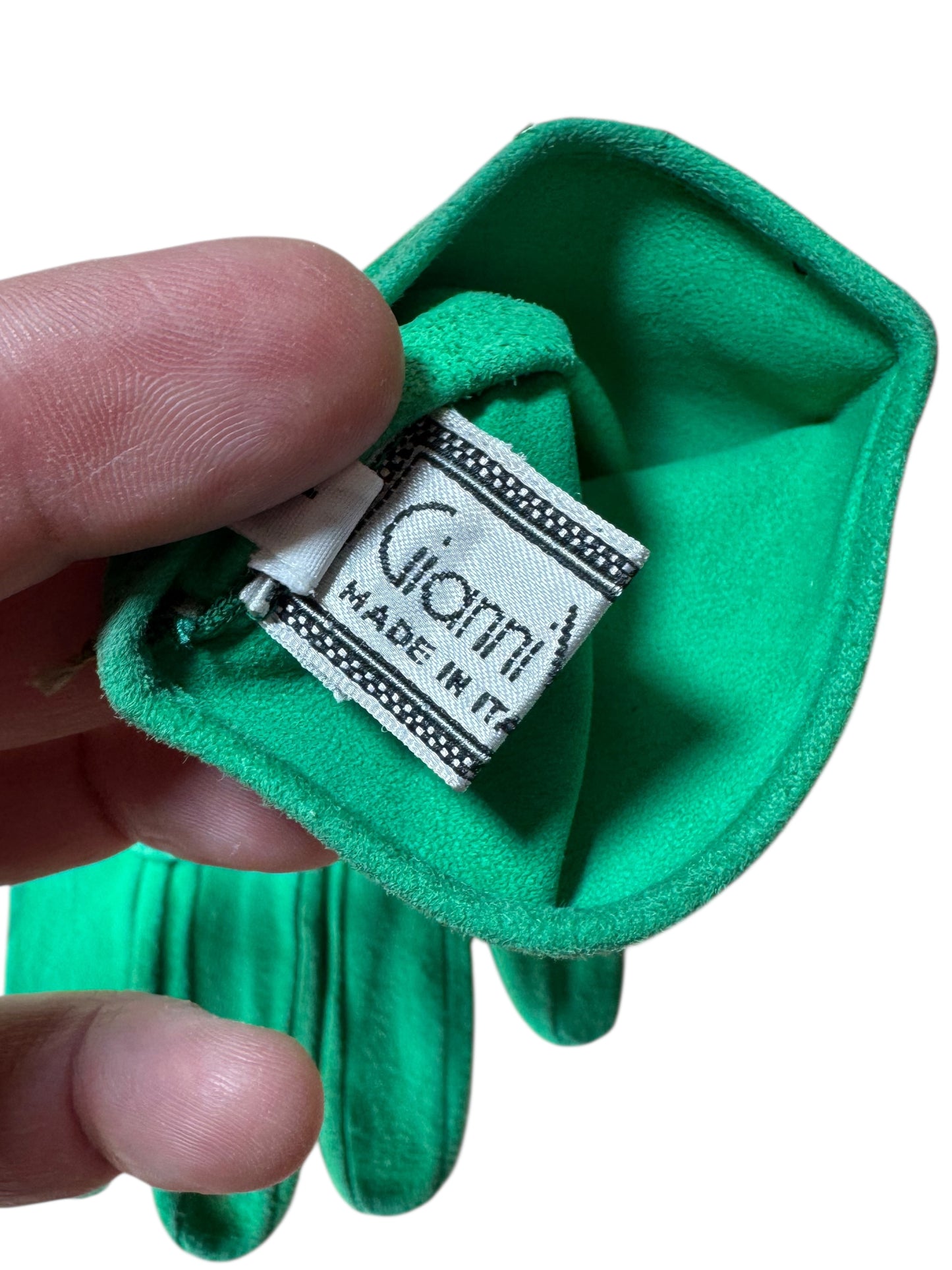 Guanti Gianni Versace vintage verde smeraldo in suede, taglia L