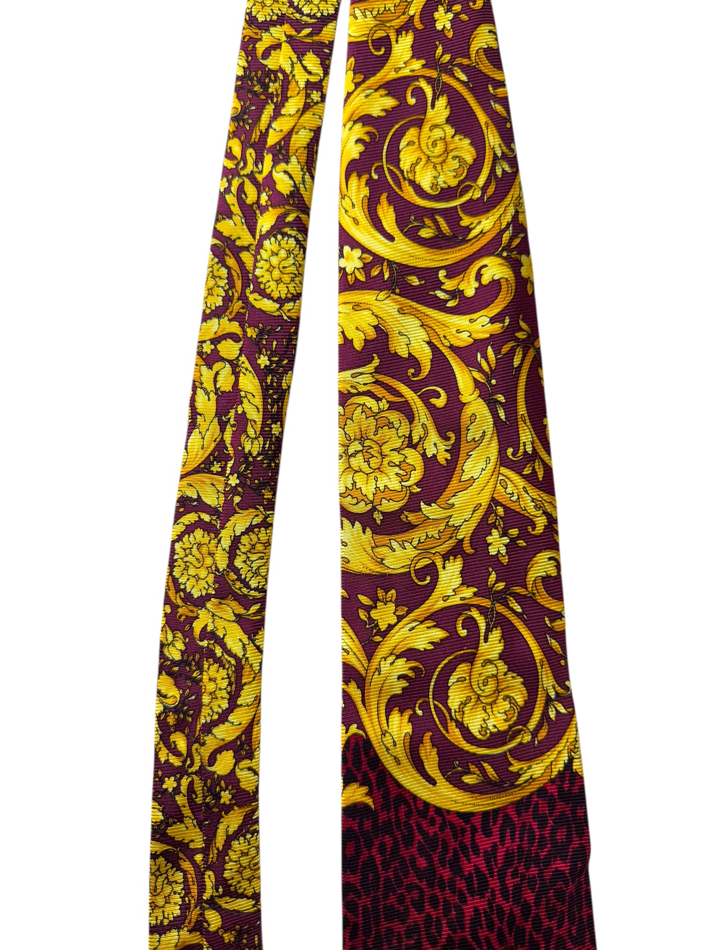 Cravatta vintage V2 by Versace barocca leopardata seta 100% Made in Italy