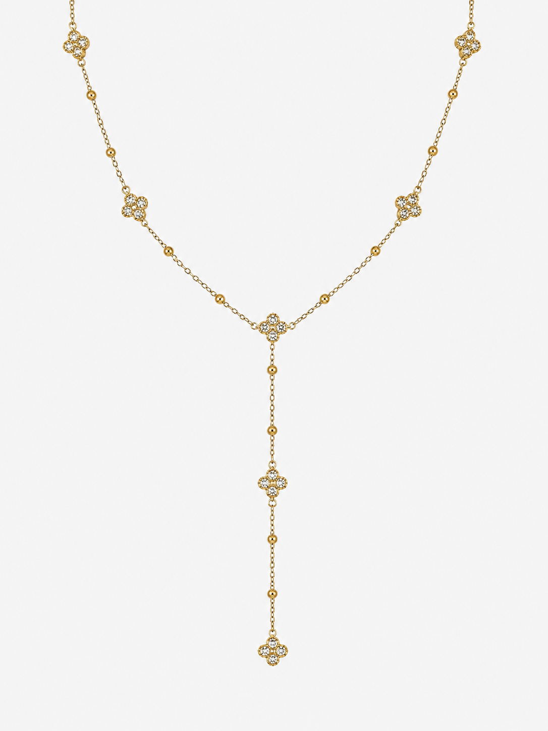 Collana a Y dorata con fiori e cristalli