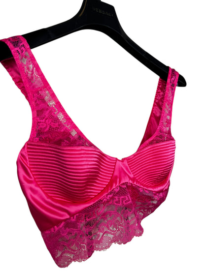 Reggiseno Versace rosa in pizzo e raso, Made in Italy