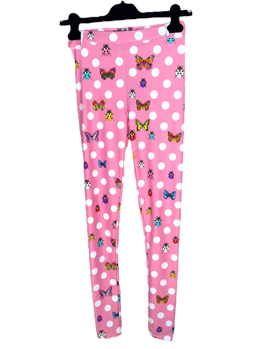 Leggings Versace Donna Tg. 38 – Fantasia Pois Rosa con Farfalle e Coccinelle – Made in Italy