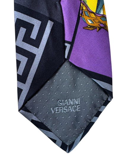 Cravatta Vintage Gianni Versace – Maschere Teatrali e Figure Arlecchino – 100% Seta Made in Italy