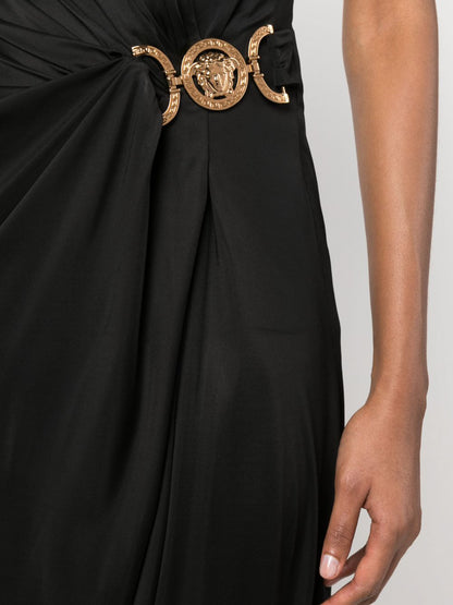 Abito Versace Nero Medusa Draped Jersey Made in Italy — foto 3