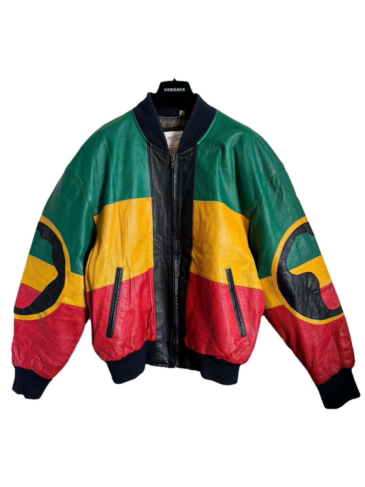 Giubbotto in pelle WhereMi Michael Hoban multicolor con maxi applicazioni, taglia M — foto 2