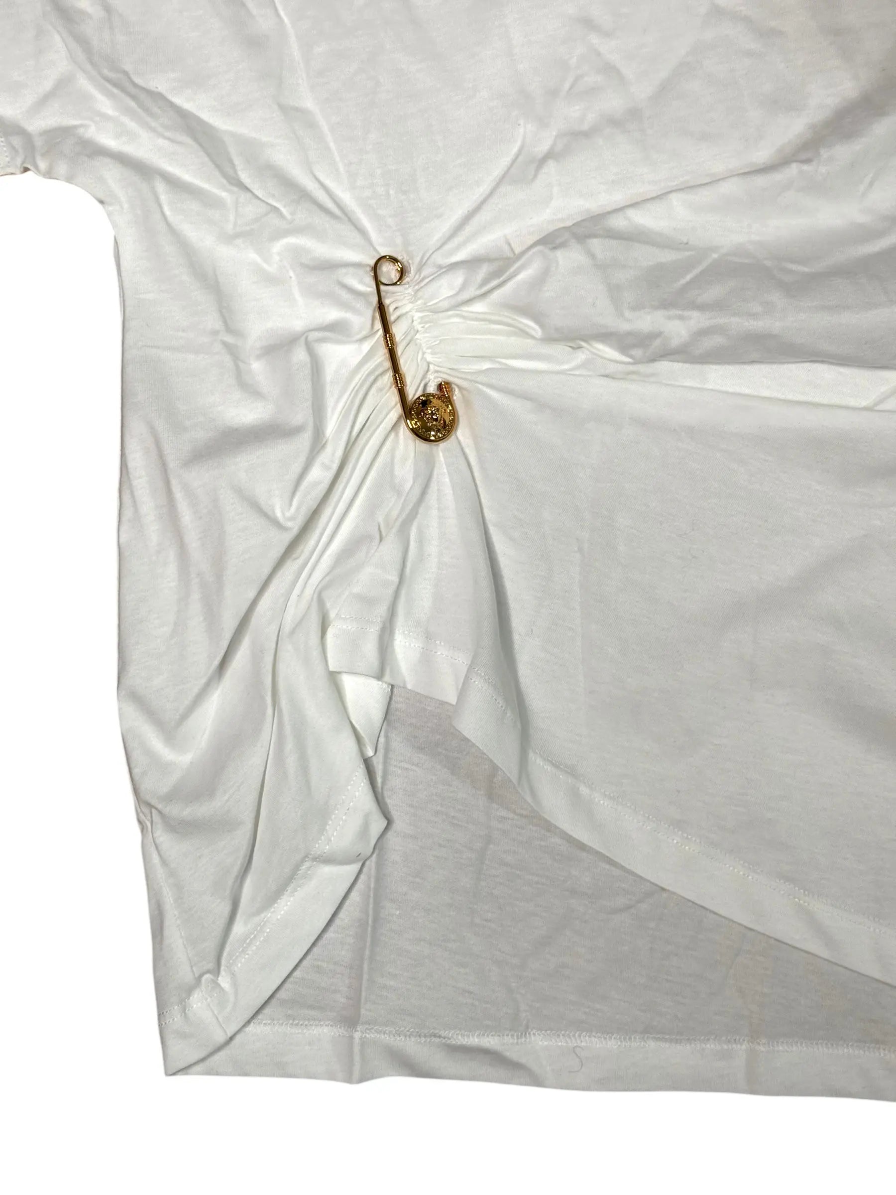 T-shirt Versace bianca logo nero con spilla taglia 38 oversize — foto 3