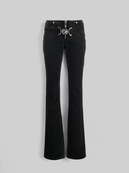 Jeans VERSACE Donna Tg 25 – Modello Flare Vita Bassa Nero con Medusa