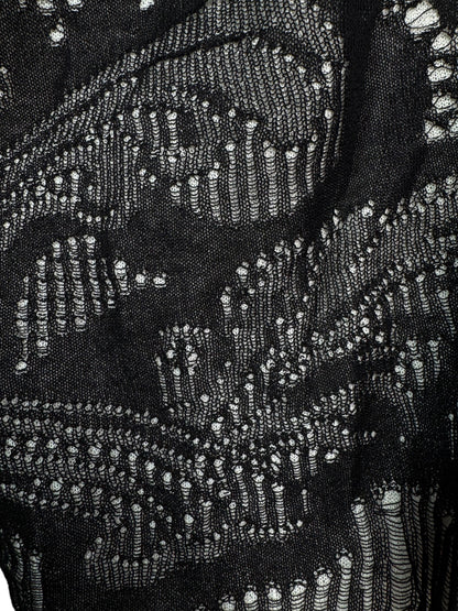 Cardigan Versace nero in cotone traforato lavorazione a punti caduti