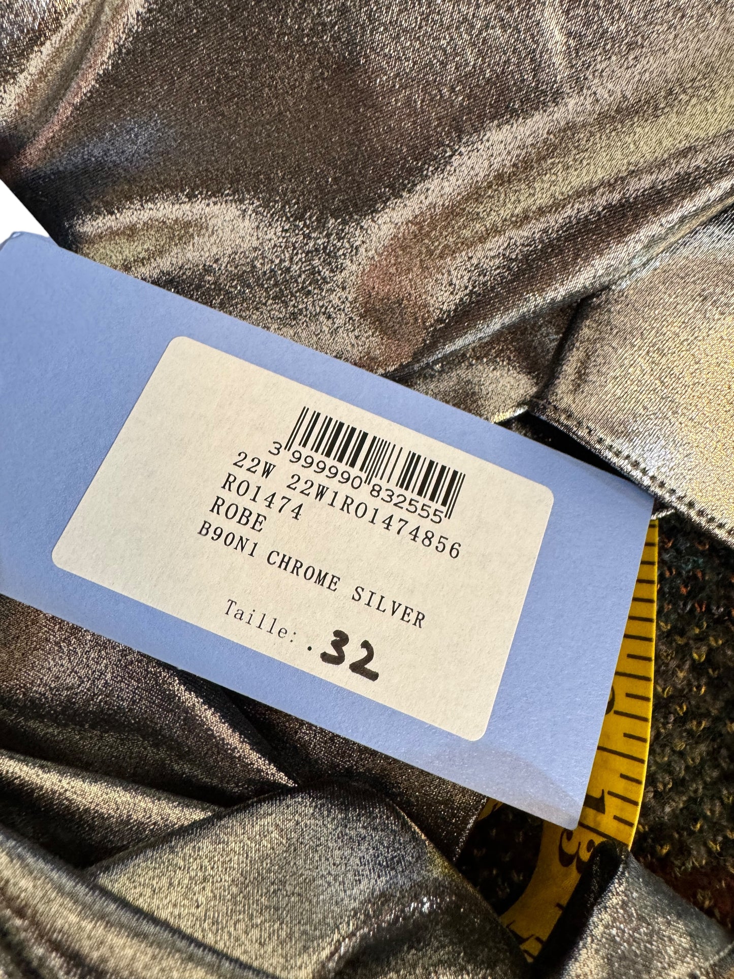 Mugler abito mini asimmetrico chrome silver, taglia 32 FR (36 IT – XXS)