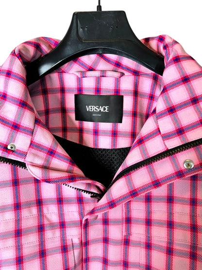 Versace giacca a quadri rosa con cappuccio