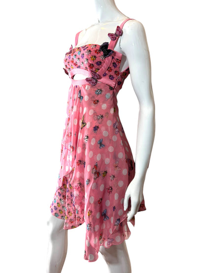 Versace Abito Seta Rosa Farfalle e Coccinelle