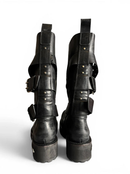 Balenciaga Venom Boot biker pelle nera distressed - taglia 42